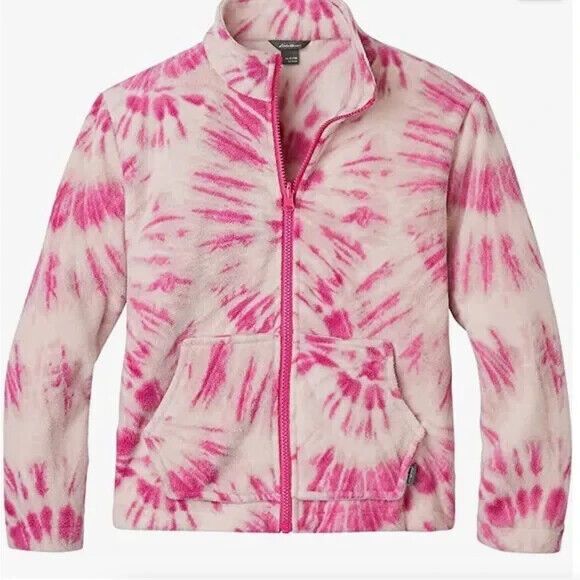 Eddie Bauer Girls Pink Tie Dye Fleece Full-Zip Jacket Size MED 10/12 Bubblegum - Picture 1 of 3